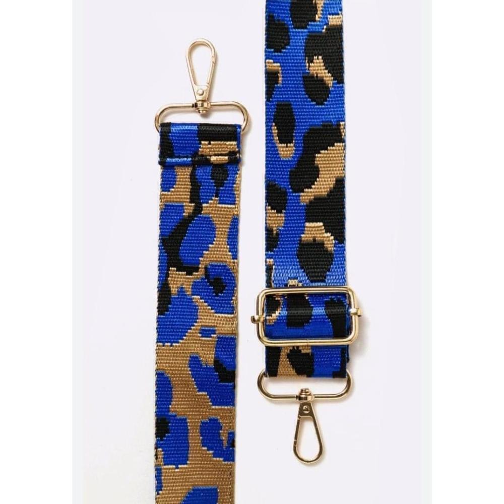 Leopard Pattern Adjustable Purse Strap In Blue And Gold - Picture 3 of 7